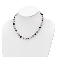 Sterling Silver RH-plated 6-7mm Grey Pink Black Semi-Round Freshwater Cult. Pearl Necklace 7.25 in Bracelet 3-pair Button Post Earrings Set, 18" view 5