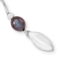 Sterling Silver Rhodium-plated 6-7mm Black Rice Freshwater Cultured Pearl 16-Station Necklace, 18" view 2