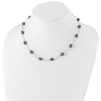 Sterling Silver Rhodium-plated 6-7mm Black Rice Freshwater Cultured Pearl 16-Station Necklace, 18" view 3