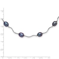 Sterling Silver Rhodium-plated 6-7mm Black Rice Freshwater Cultured Pearl 16-Station Necklace, 18" view 4