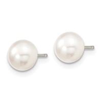Sterling Silver Rhodium-plated 6-7mm White Button Freshwater Cultured Pearl Necklace Stretch Bracelet Post Earrings Set, 18" view 3