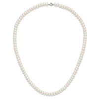 Sterling Silver Rhodium-plated 6-7mm White Button Freshwater Cultured Pearl Necklace Stretch Bracelet Post Earrings Set, 18" view 5
