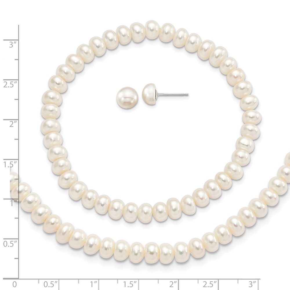 Sterling Silver Rhod-pltd White 6-7mm 3 piece FW Cultured Pearl Set (QH4878SET)