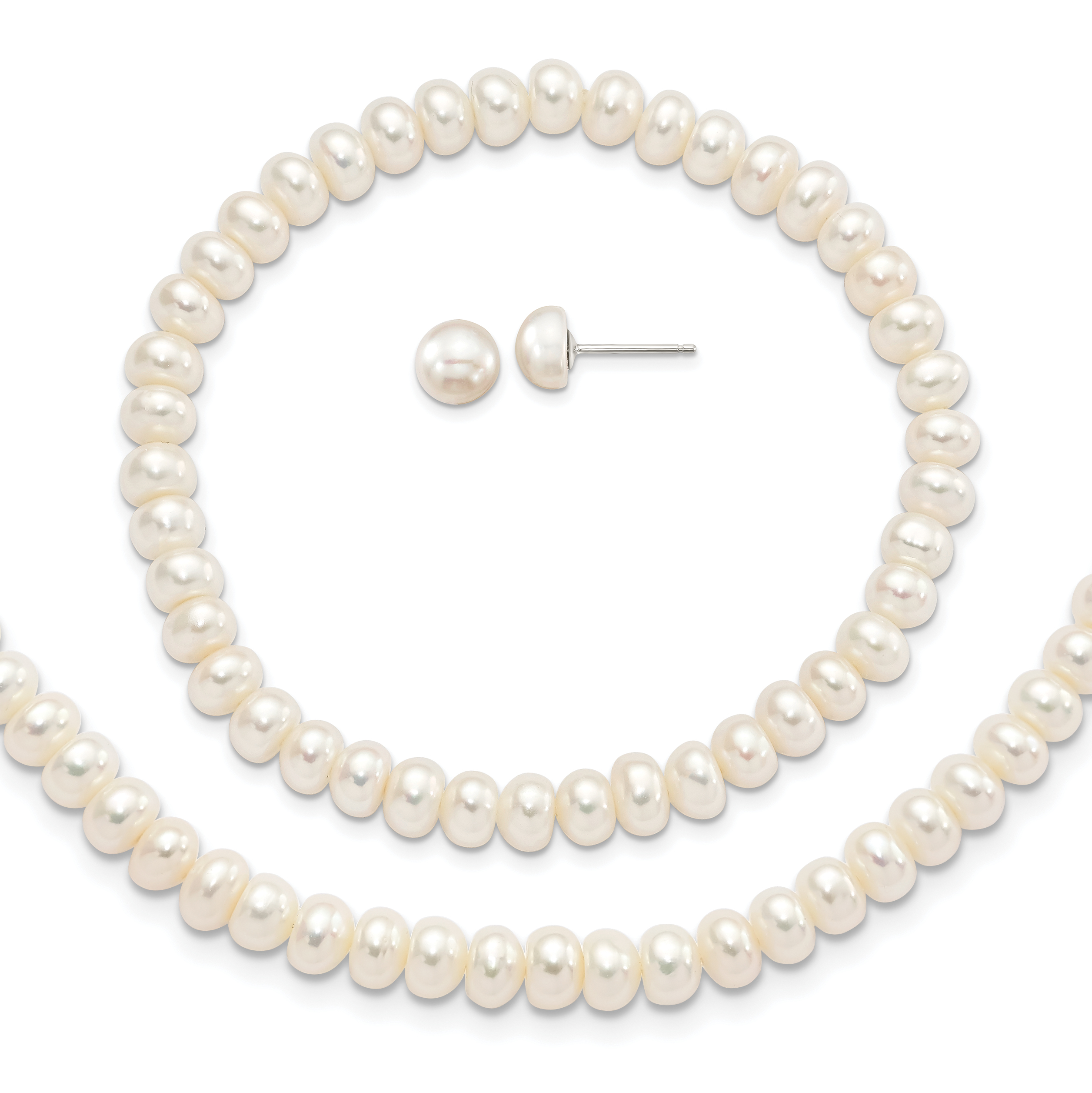 Sterling Silver Rhod-pltd White 6-7mm 3 piece FW Cultured Pearl Set (QH4878SET)