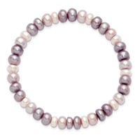 6-7mm White Lavender Pink Button Freshwater Cultured Pearl Stretch Bracelet view 2