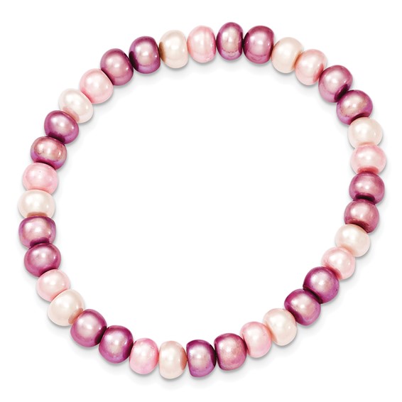 "6-7mm White, Lavender and Pink Button Freshwater Cultured Pearl Stretch Bracelet "