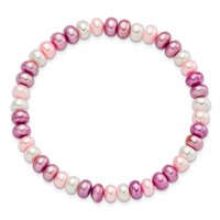 6-7mm White Lavender Pink Button Freshwater Cultured Pearl Stretch Bracelet view 4