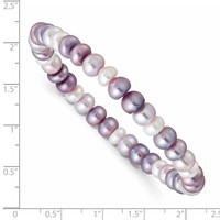 6-7mm White Lavender Pink Button Freshwater Cultured Pearl Stretch Bracelet view 3