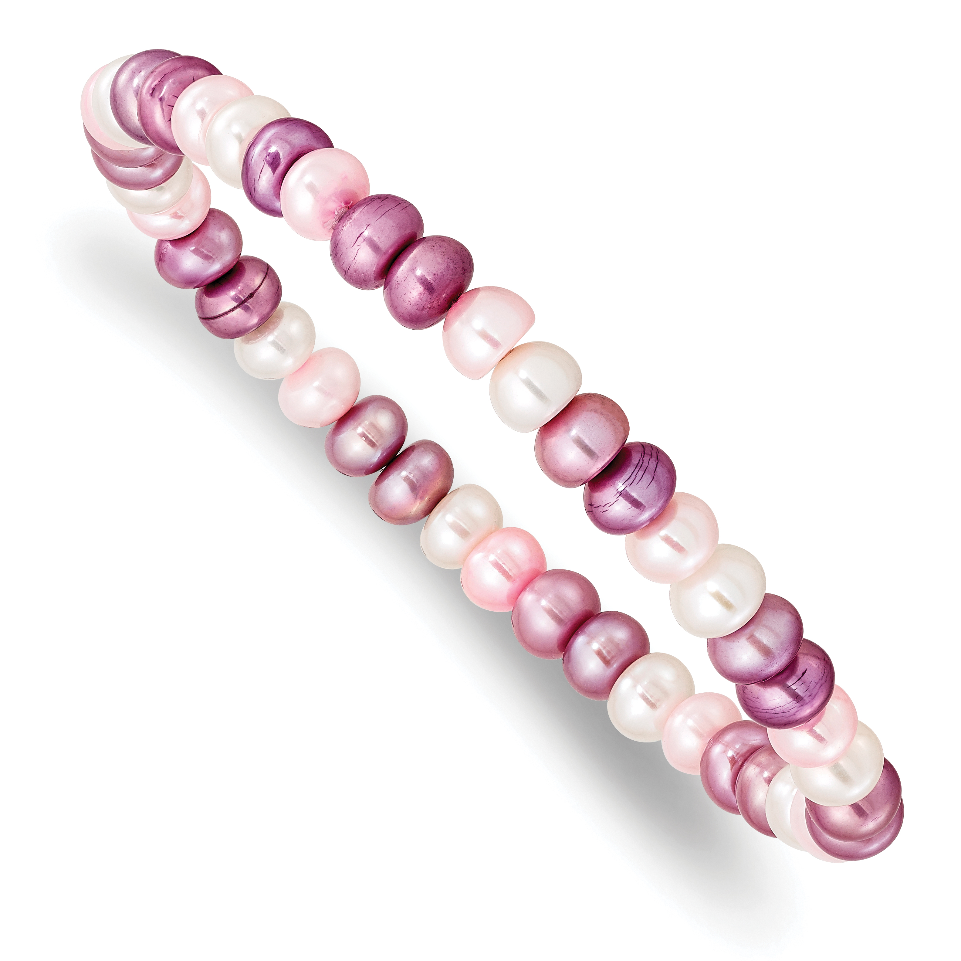 6-7mm White, Lavender and Pink Button Freshwater Cultured Pearl Stretch Bracelet (QH4908)