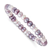 6-7mm White Lavender Pink Button Freshwater Cultured Pearl Stretch Bracelet view 1