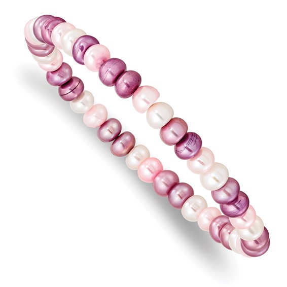 "6-7mm White, Lavender and Pink Button Freshwater Cultured Pearl Stretch Bracelet "