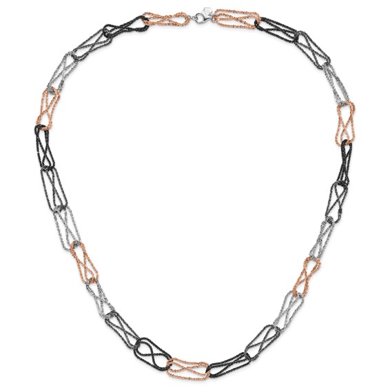 Sterling Silver Ruthenium & Black & Rose-tone Rhodium-plated Fancy Necklace