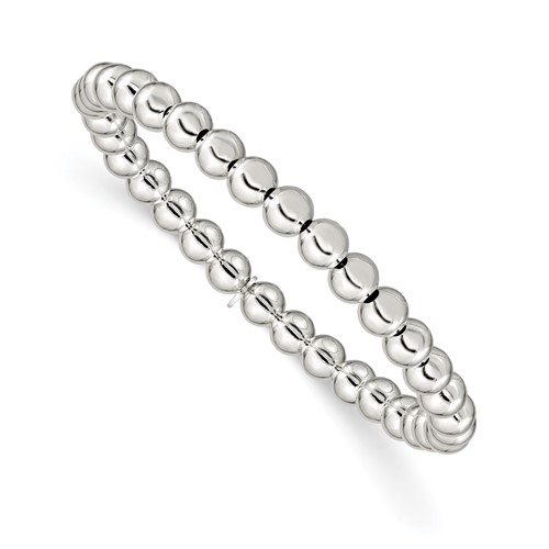 Sterling Silver Polished Beaded Stretch Bracelet