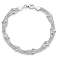 Sterling Silver Polished Beaded 3-Strand Bracelet - 7in view 3