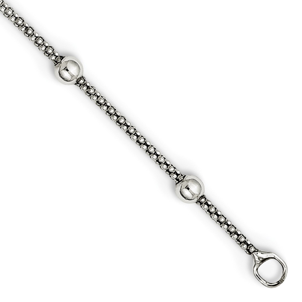 Sterling Silver Polished Beaded Necklace (QH4954-16)