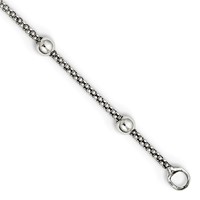 Sterling Silver Polished 3mm Beaded Station Necklace, 16" view 3