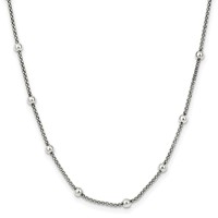 Sterling Silver Polished 3mm Beaded Station Necklace, 16" view 1