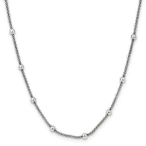 Sterling Silver Polished 3mm Beaded Station Necklace, 16"
