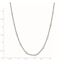 Sterling Silver Polished 3mm Beaded Station Necklace, 16" view 2