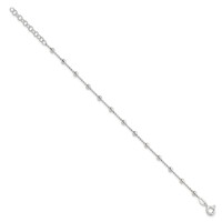 Sterling Silver Polished Beaded Bracelet with 1 Inch Extension, 6" view 2