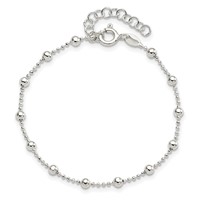 Sterling Silver Polished Beaded Bracelet with 1 Inch Extension, 6" view 3