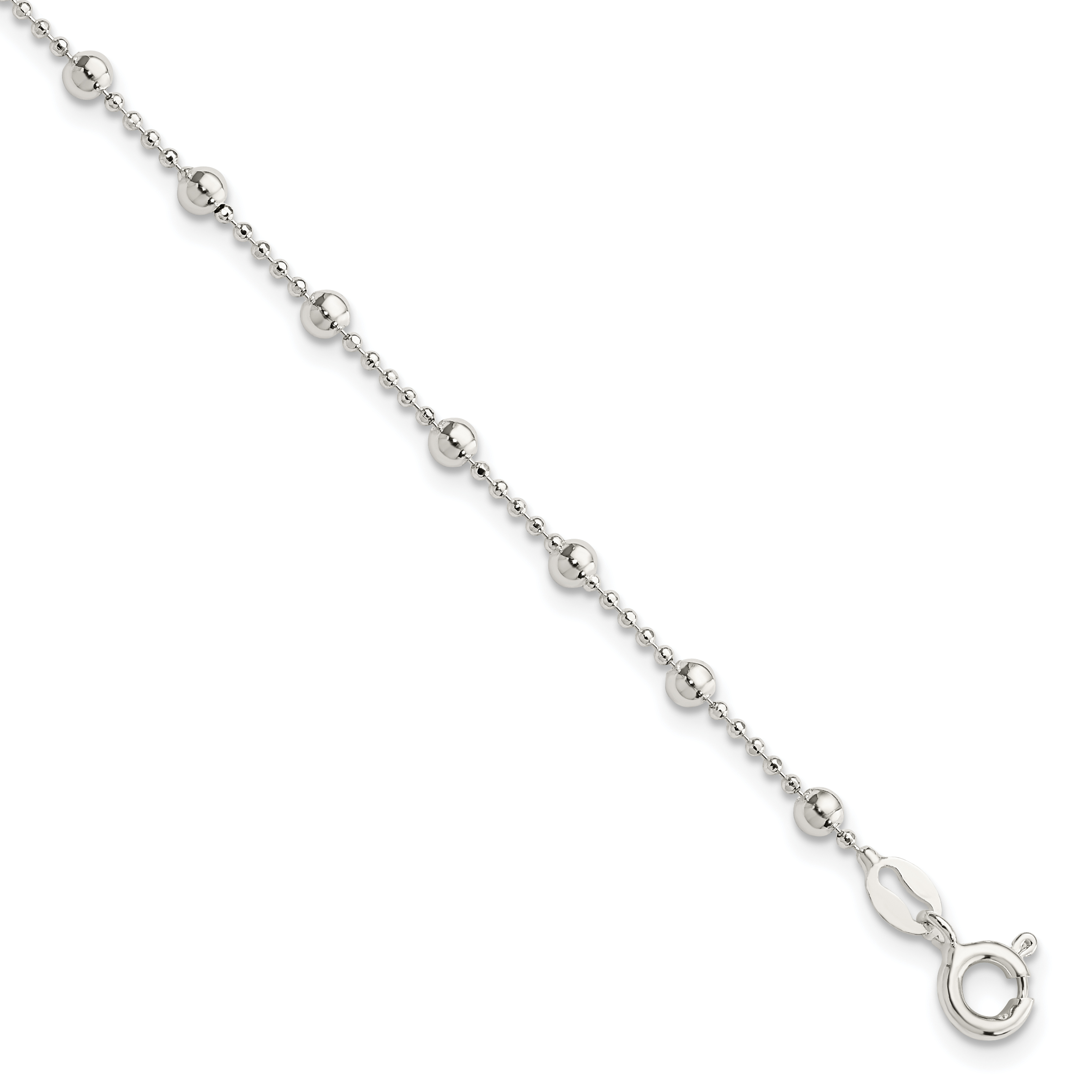 Sterling Silver Polished Beaded 6 Inch with 1 in Ext Bracelet (QH4958-7)