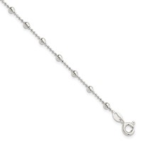 Sterling Silver Polished Beaded Bracelet with 1 Inch Extension, 6" view 1