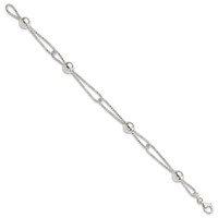 Sterling Silver Fancy Double Strand Beaded Bracelet, 7.75" view 2