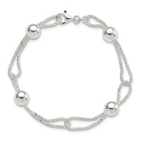 Sterling Silver Fancy Double Strand Beaded Bracelet, 7.75" view 3