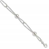 Sterling Silver Fancy Double Strand Beaded Bracelet, 7.75" view 1
