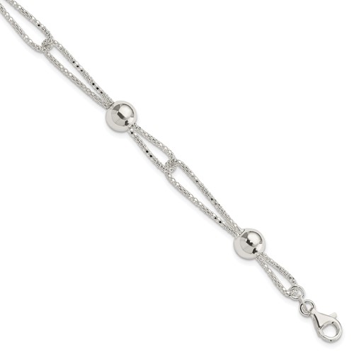 Sterling Silver Fancy Double Strand Beaded Bracelet, 7.75"