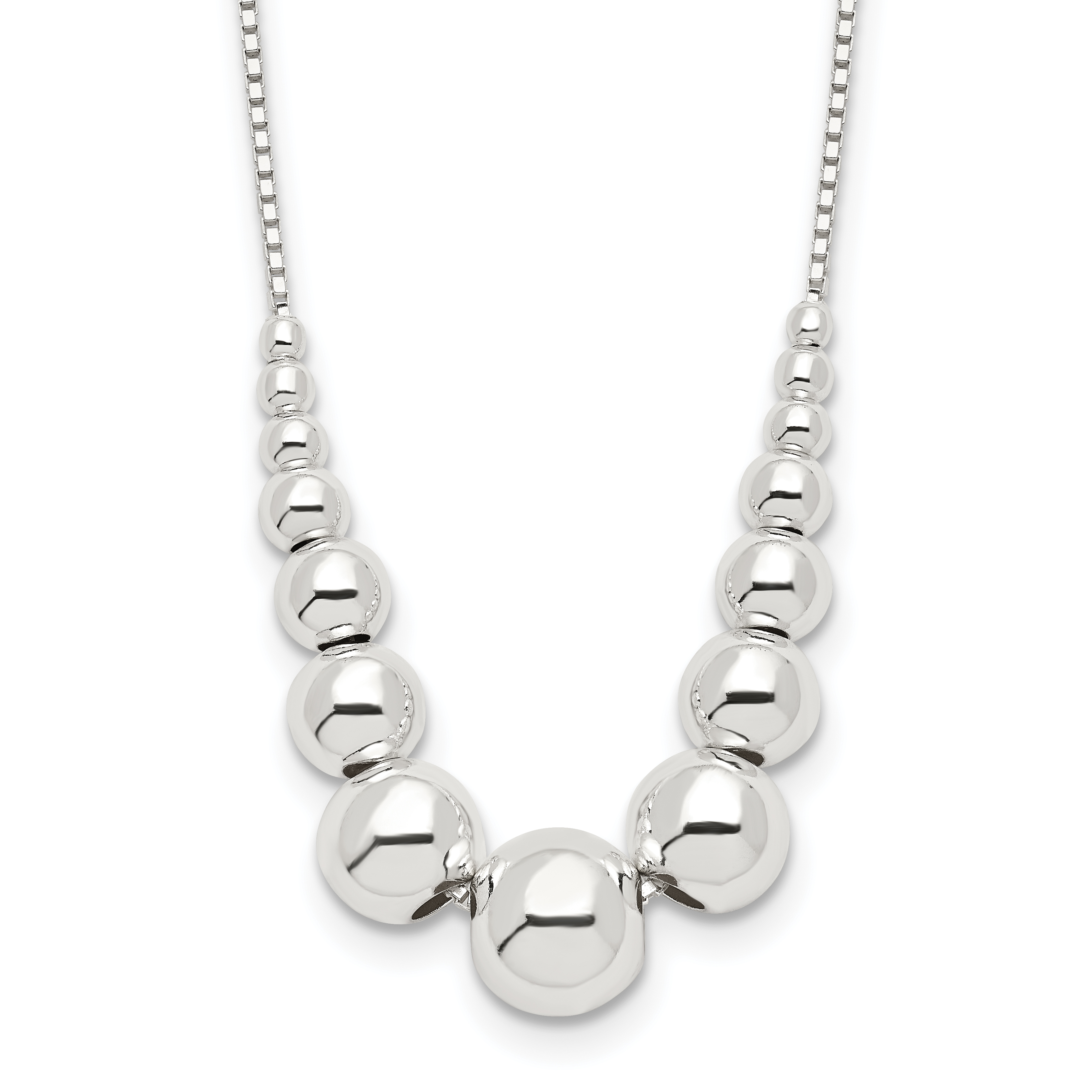 Sterling Silver Graduated Beads Necklace (QH4965-18)