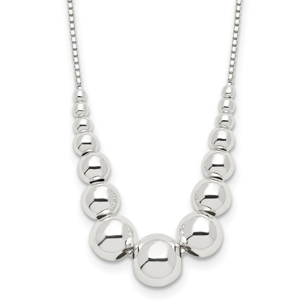 Sterling Silver Graduated Beads Necklace (QH4965-18)
