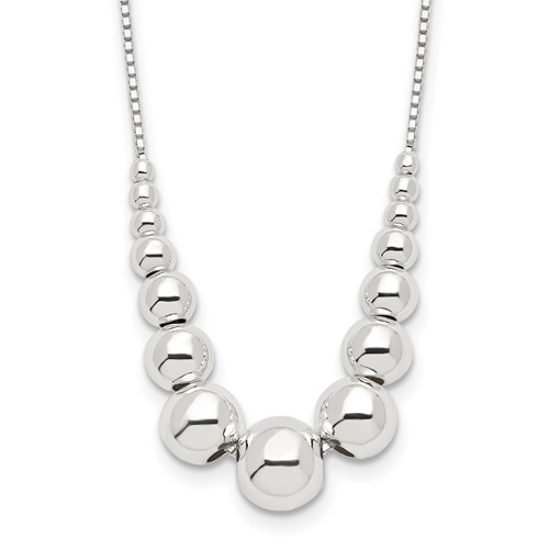 Sterling Silver Polished Graduated Beads Necklace, 18"