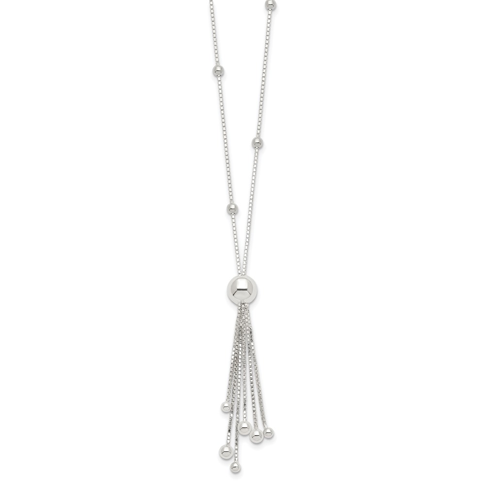 Sterling Silver Polished Beaded Tassel Necklace (QH4967-18)
