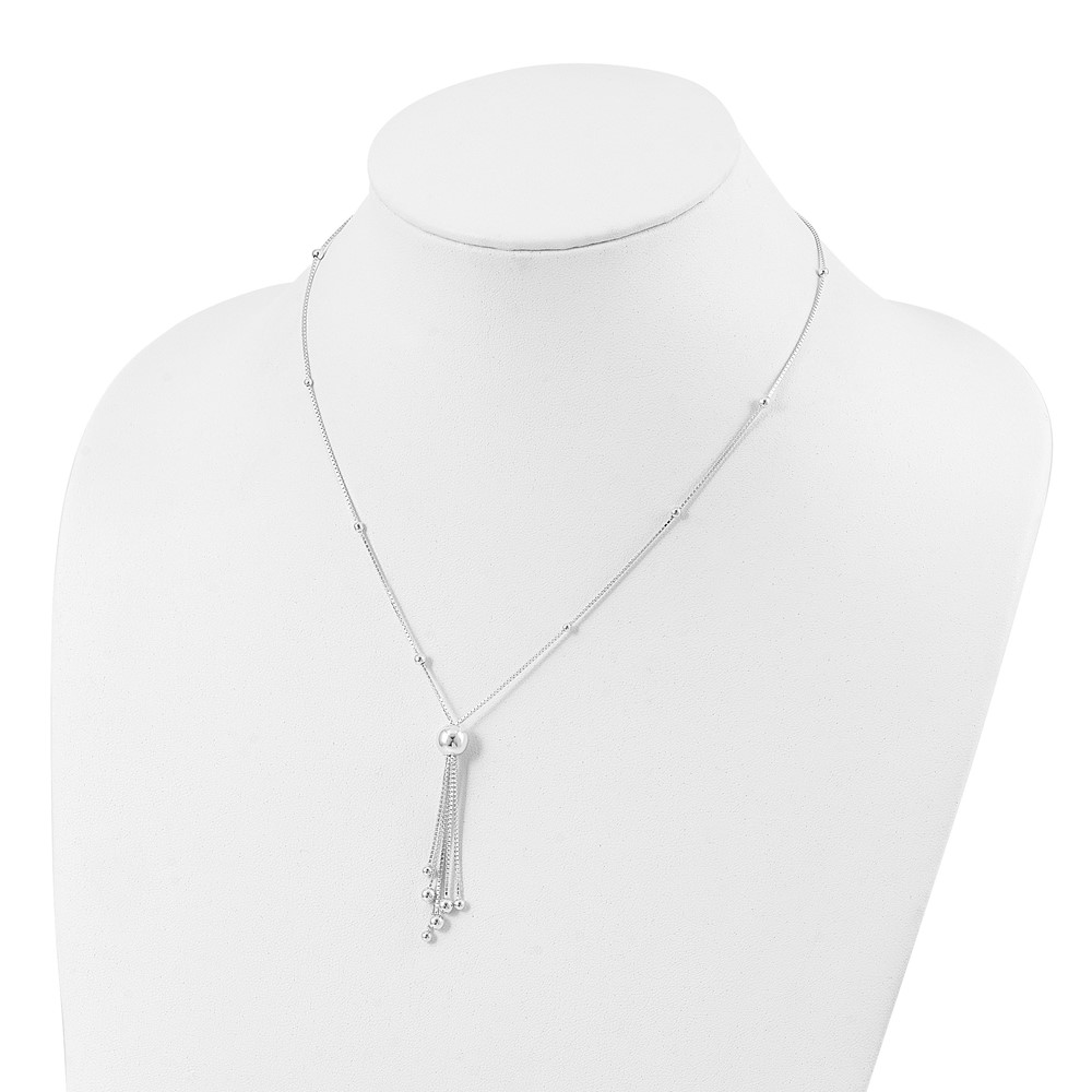 Sterling Silver Polished Beaded Tassel Necklace (QH4967-18)