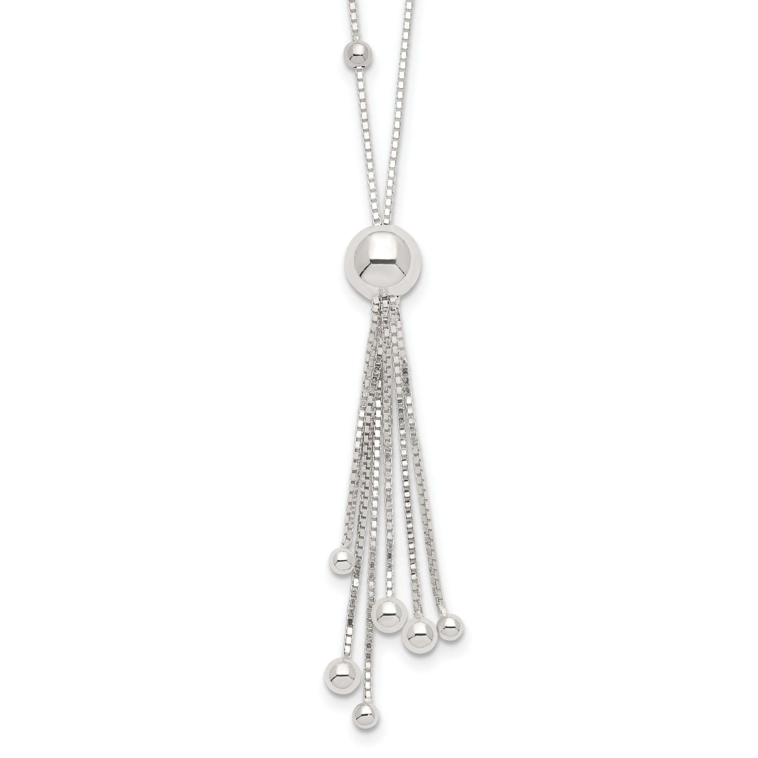 Sterling Silver Polished Beaded Tassel Necklace (QH4967-18)
