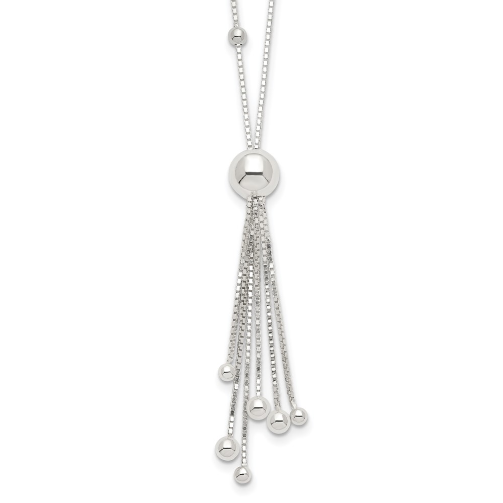 Sterling Silver Polished Beaded Tassel Necklace (QH4967-18)