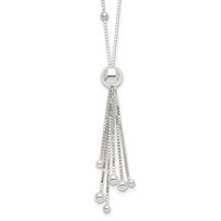 Sterling Silver Polished Beaded Multi-chain Tassel Lariat Necklace, 18" view 1