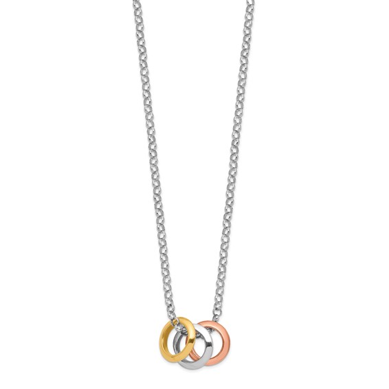 Sterling Silver Rhodium, Rose and Gold-Tone 3-Circle Necklace