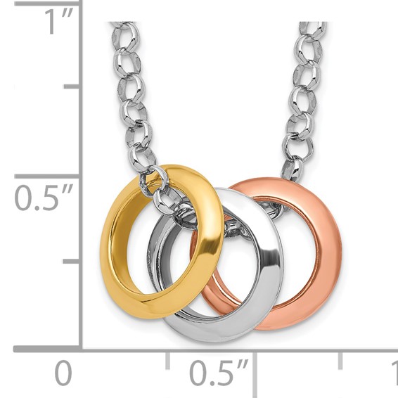 Sterling Silver Rhodium, Rose and Gold-Tone 3-Circle Necklace