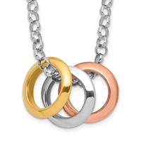 Sterling Silver Rhodium-plated Rose Gold-Tone Three Movable Circles Necklace, 16" view 1