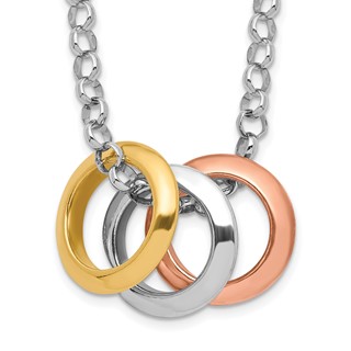 Sterling Silver Rhodium, Rose and Gold-Tone 3-Circle Necklace