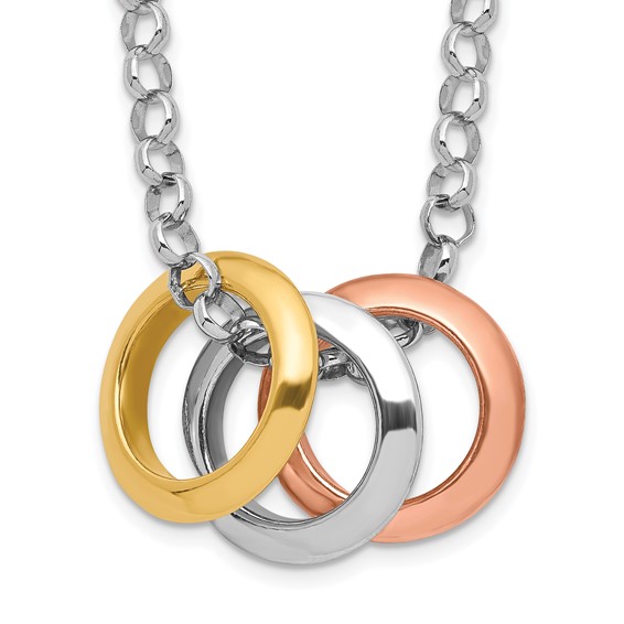 Sterling Silver Rhodium, Rose and Gold-Tone 3-Circle Necklace