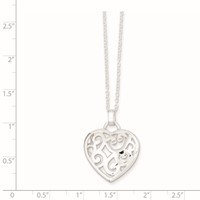 Sterling Silver Polished Filigree Swirl Heart Necklace, 18" view 3