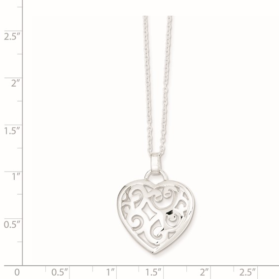 Sterling Silver Filigree Swirl Heart Necklace