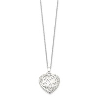 Sterling Silver Polished Filigree Swirl Heart Necklace, 18" view 2