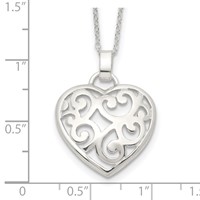 Sterling Silver Polished Filigree Swirl Heart Necklace, 18" view 5