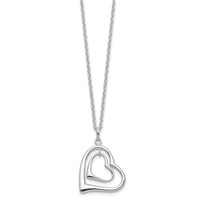 Sterling Silver Rhodium-plated Polished Double Heart Necklace, 18" view 2
