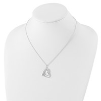 Sterling Silver Rhodium-plated Polished Double Heart Necklace, 18" view 4